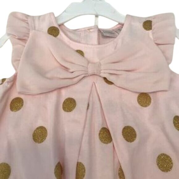 Catherine Malandrino Pink & Gold Polka Dot Dress With Ivory Leggings - Picture 2 of 3